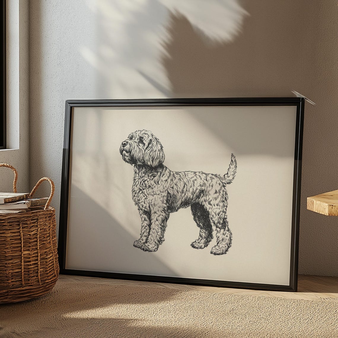 Vintage Goldendoodle Poster Farmhouse Dog Vintage Drawing Golden Doodle Wall Art Antique Vintage Sketch Country Wall Art Dog Painting - Image 2