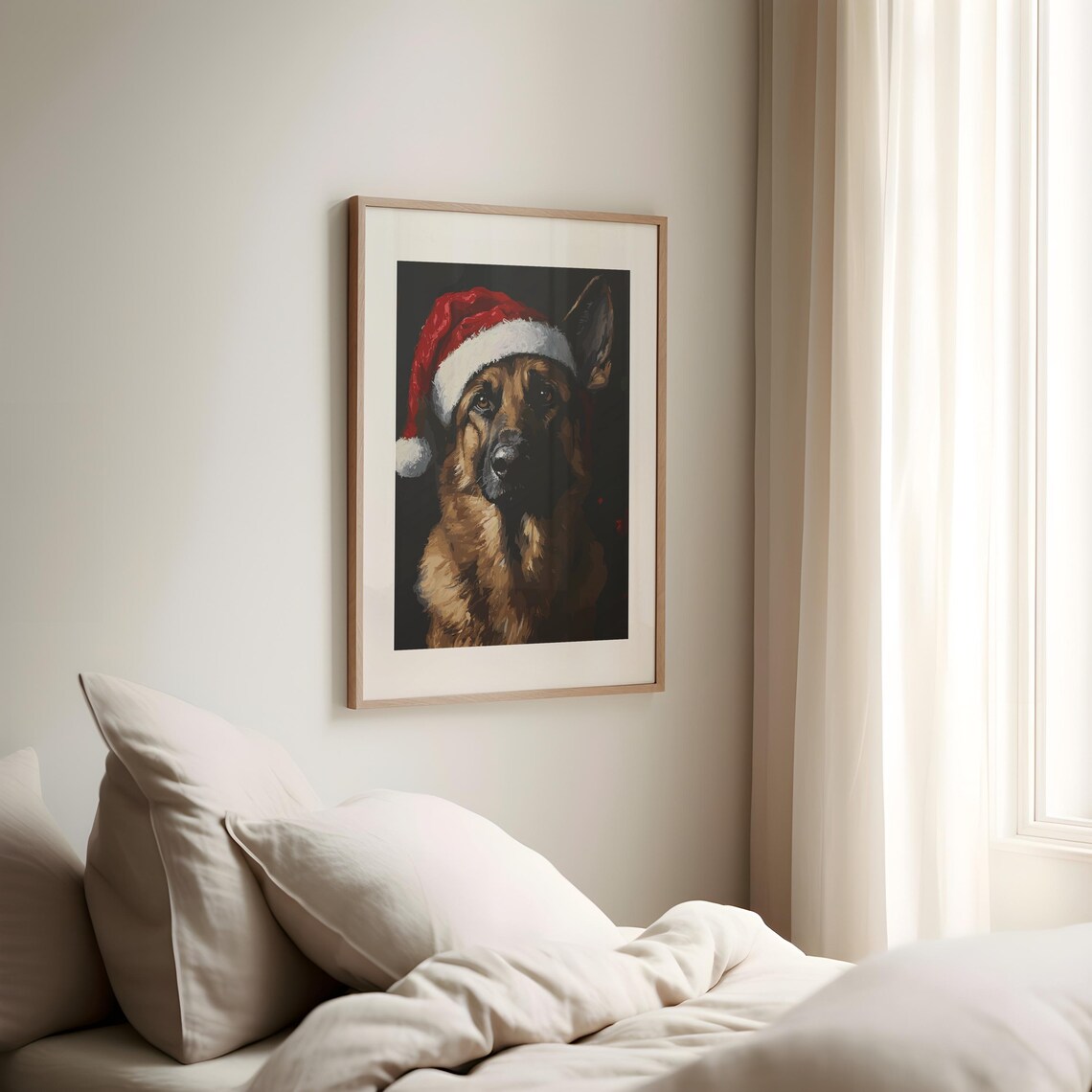 German Shepherd Christmas Painting Christmas Pet Art Santa Dog Print Vintage Dog Print German Shepherd Holiday Vintage Christmas Art - Image 2