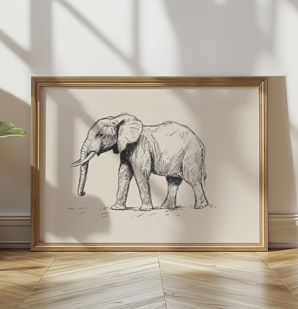 Elephant Walking Profile Minimal Ink Sketch Safari Animal Poster - Image 3