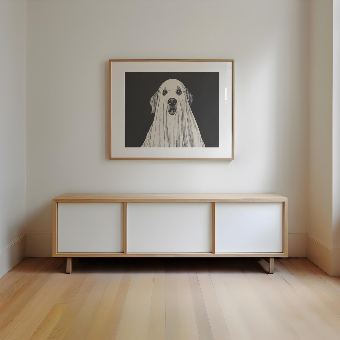 Golden Retriever In A Ghost Costume Cute Halloween Art Poster - Image 2