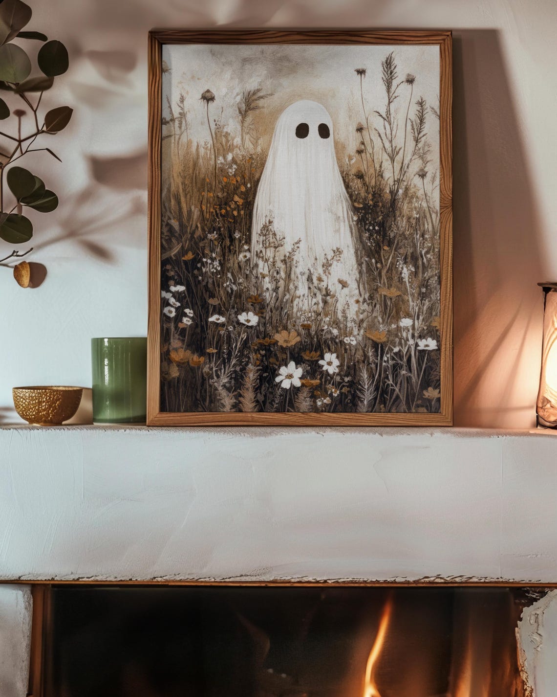 Cute Ghost in Wildflower Meadow Rustic Fall Halloween Poster - Image 2