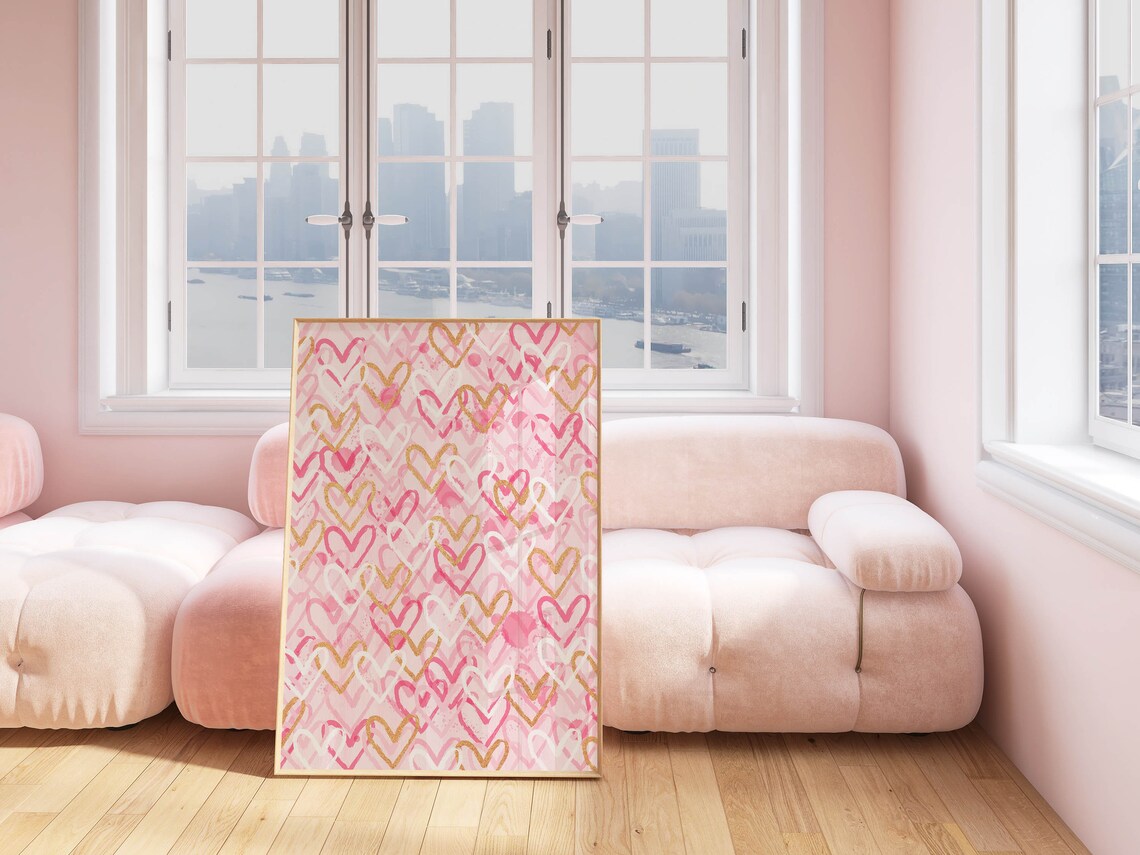 Pink Hearts Preppy Art Print, Dorm Room Decor - Image 2