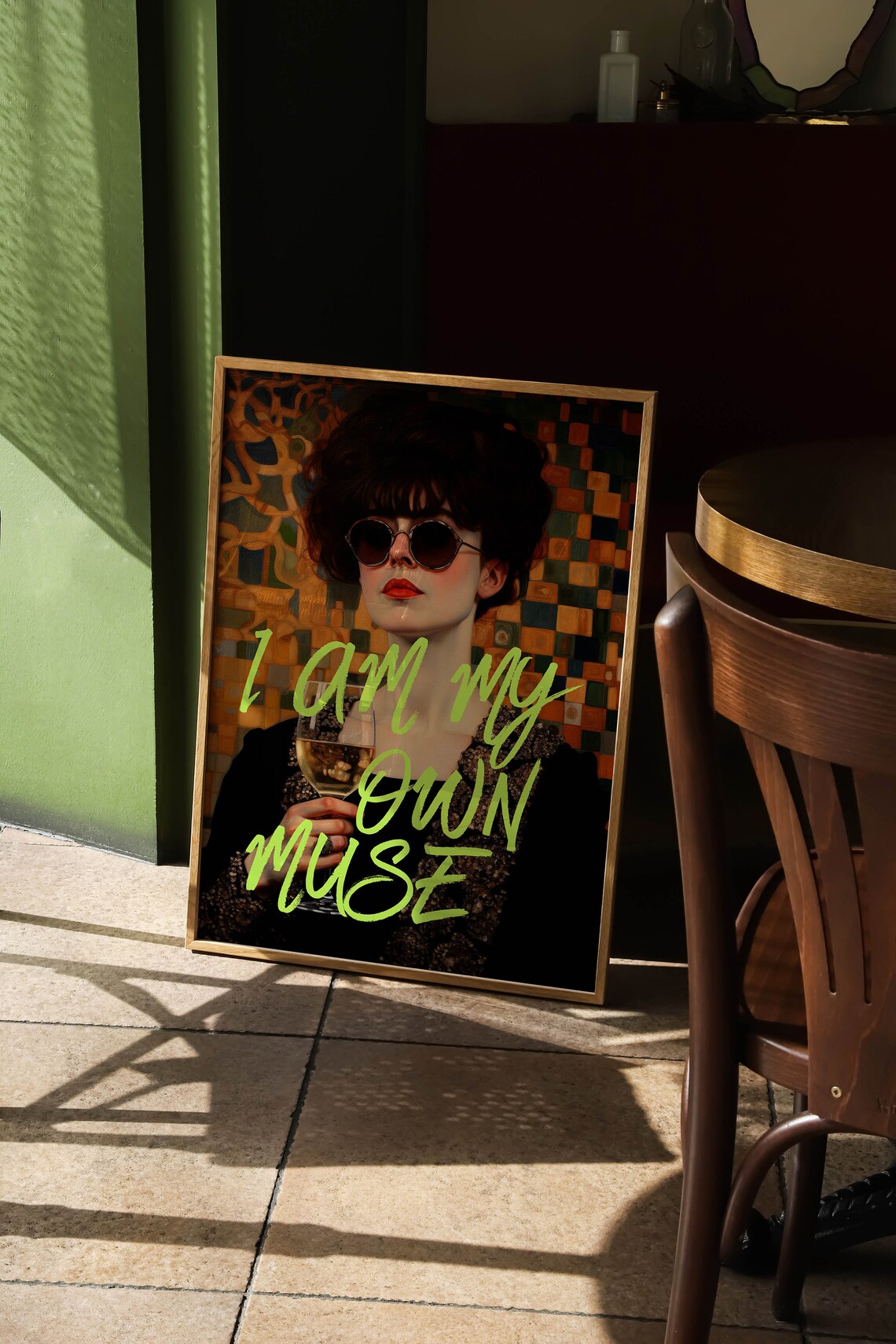 I Am My Own Muse Klimt Style Altered Portrait With Wine Glass Poster