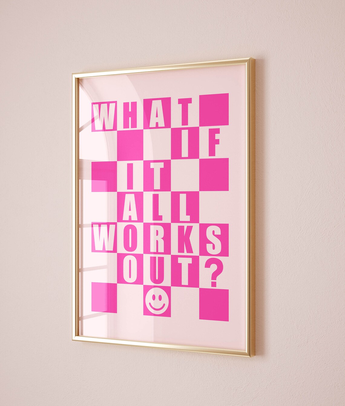 What If It All Works Out Hot Pink Checkerboard Quote Art Poster - Image 2