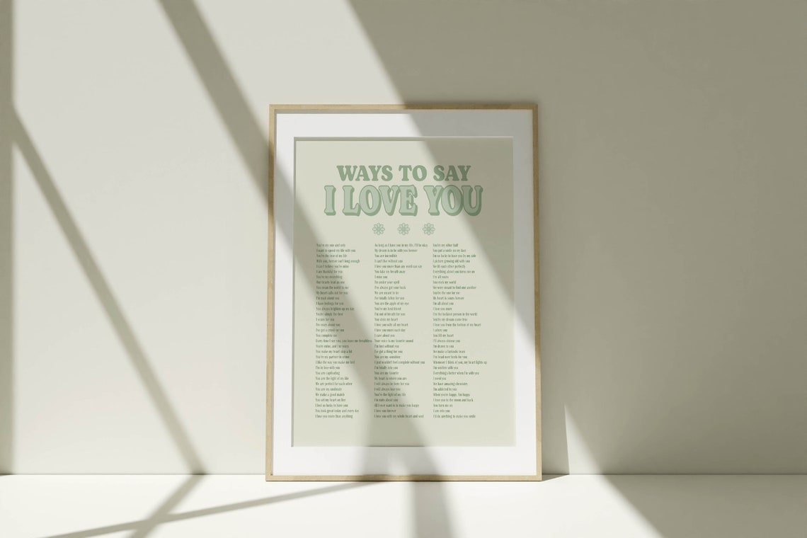 Ways To Say I Love You Sage Green Romantic Phrase List Poster - Image 2
