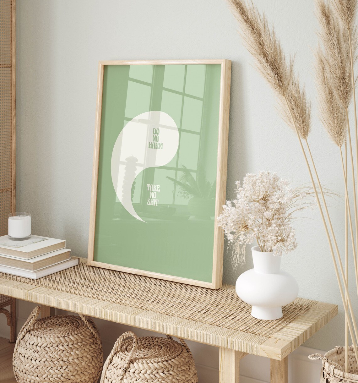 Sage Green Yin Yang Do No Harm Take No Shit Funny Quote Poster - Image 2