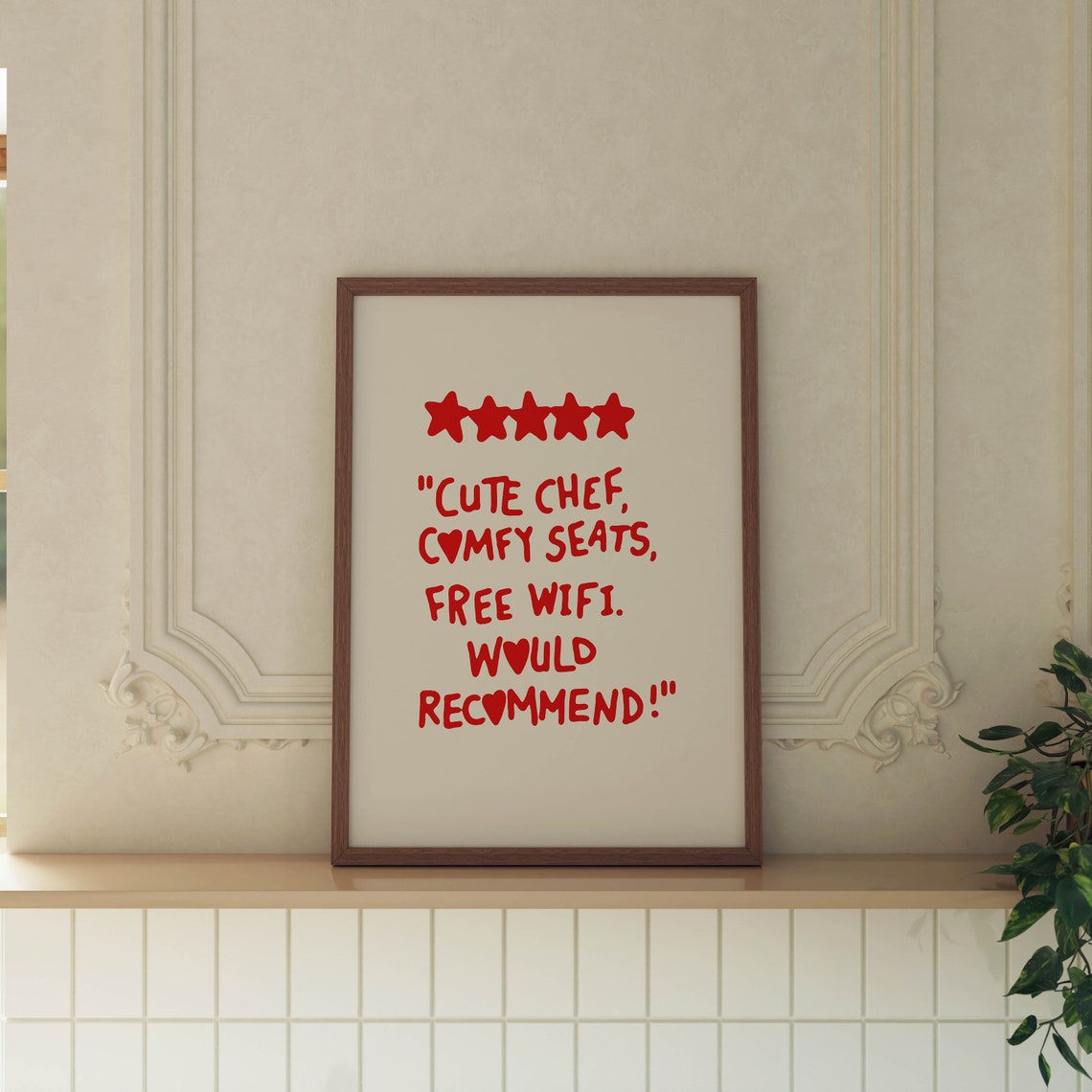 Cute Chef Comfy Seats Free Wifi Five Star Review Kitchen Poster - Image 2