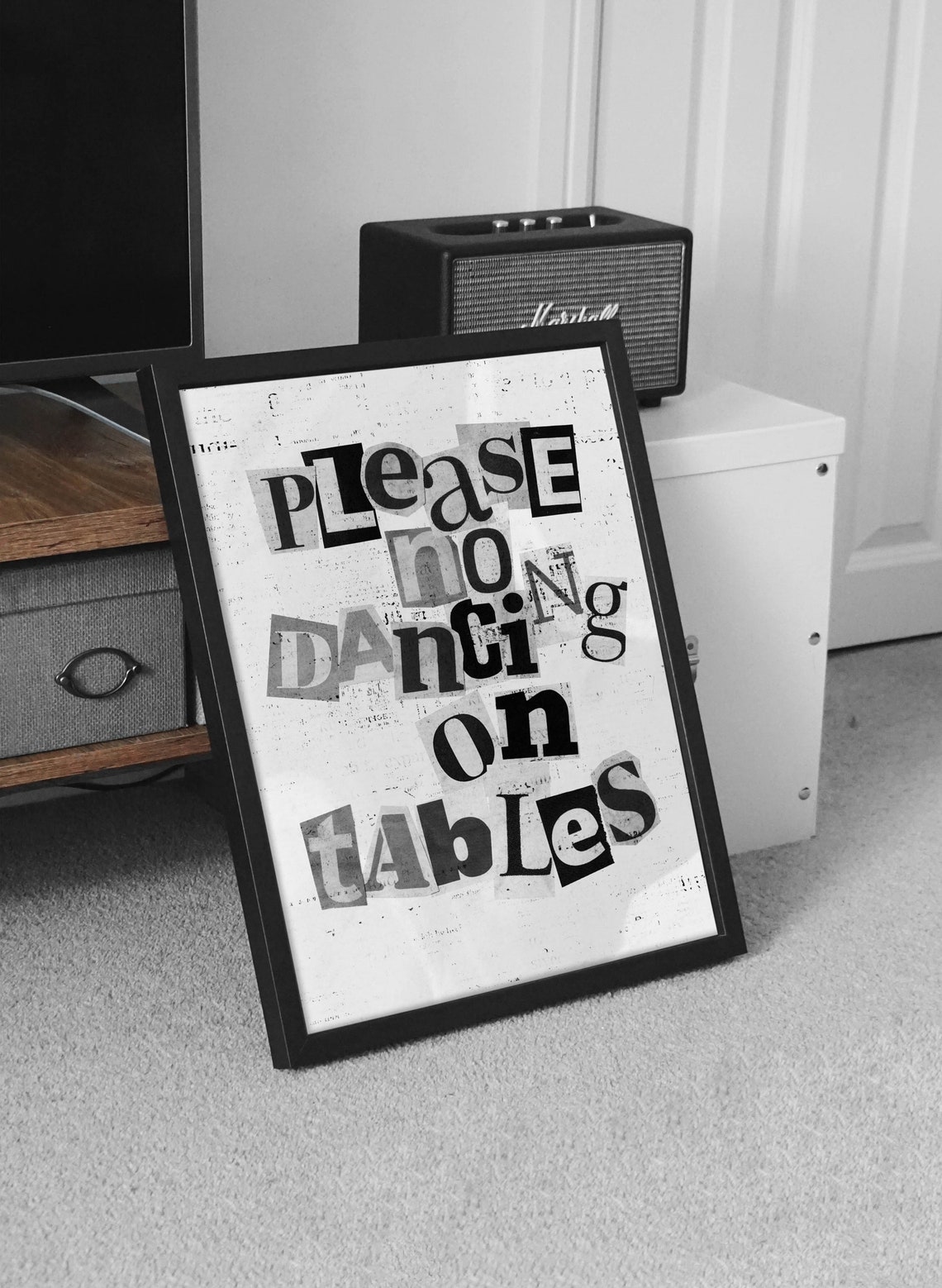 Please No Dancing On Tables Ransom Note Black White Art Print - Image 2