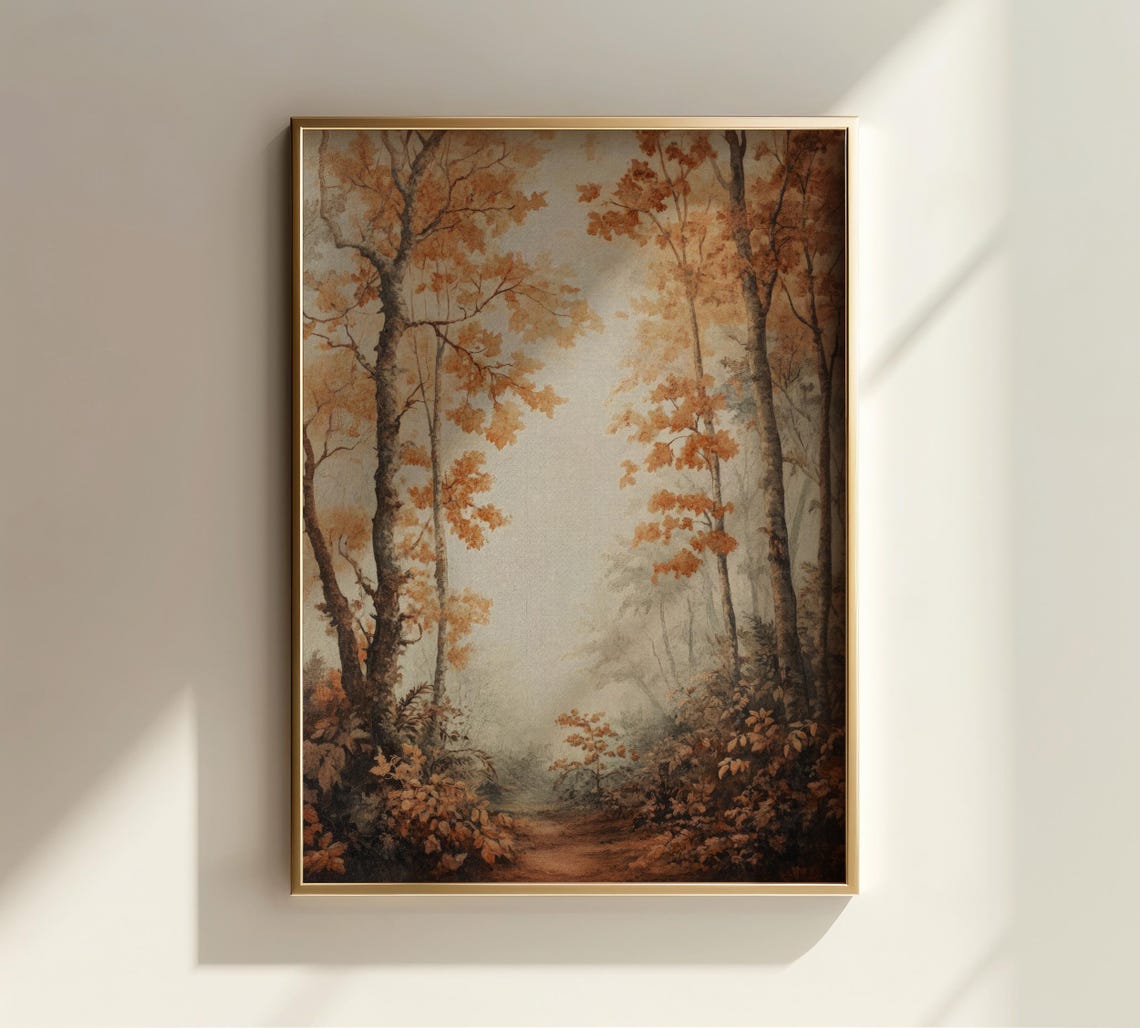 Moody Autumn Forest With Golden Trees Vintage Fall Painting Poster - Image 2
