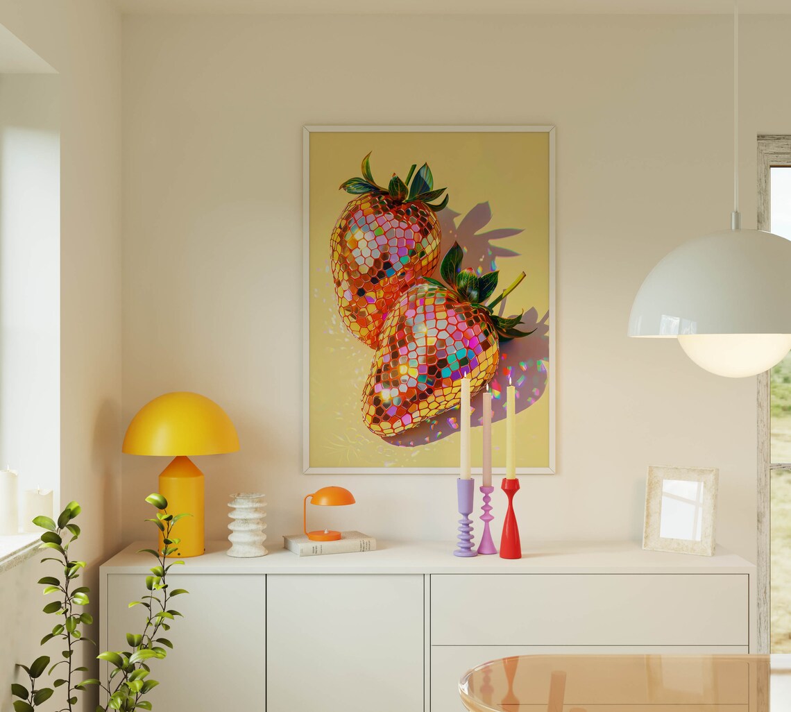 Strawberry Maximalist Wall Art, Funky Poster Print - Image 2