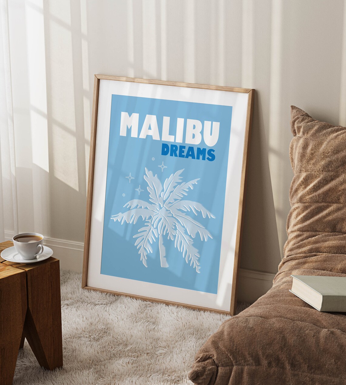 Malibu Travel Poster, Preppy Beachy Wall Art Print