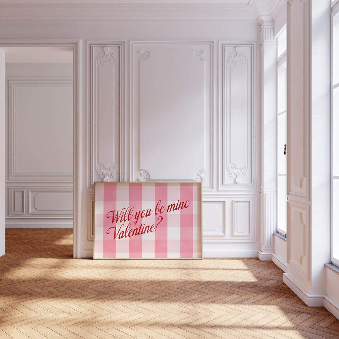 Sweet Will You Be Mine Valentine Pink Gingham Script Art Poster - Image 2