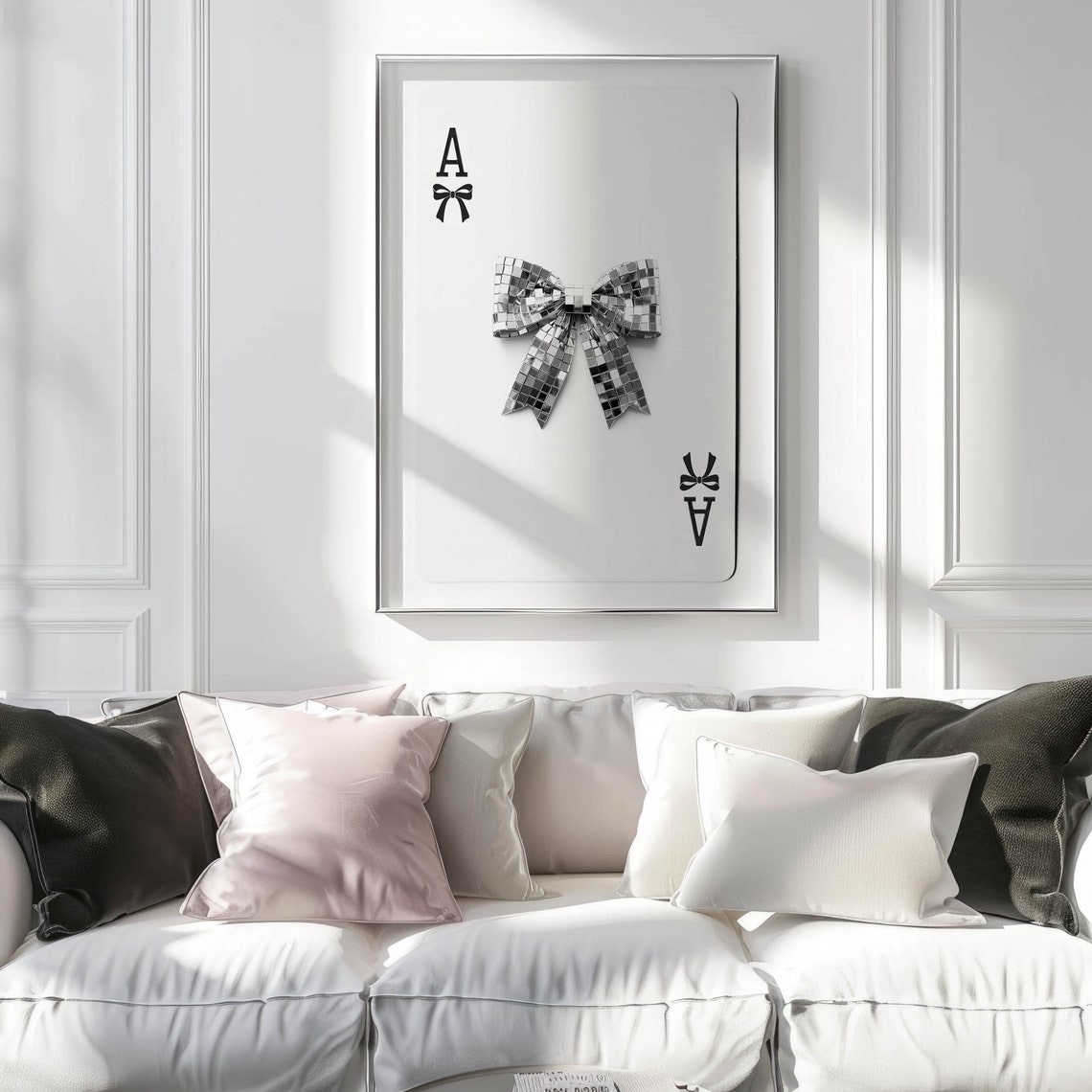 Ace Playing Card Disco Ball Bow Black And White Coquette Art Poster - Image 2