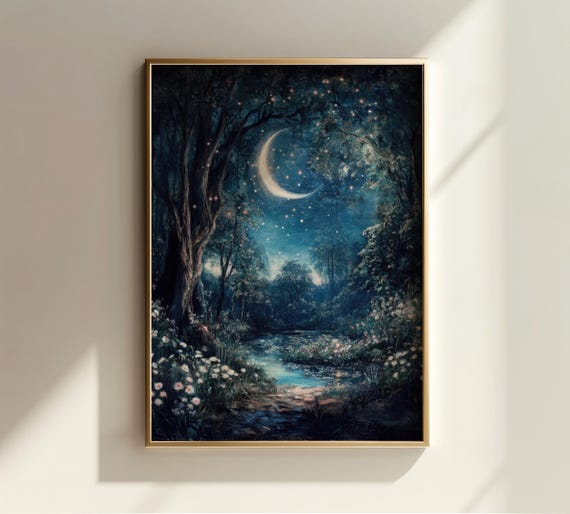 Whimsical Wall Art Forest Painting Whimsigoth Room Decor Landscape Painting Dark Aesthetic Wall Art Moody Art Print Dark Cottagecore Decor