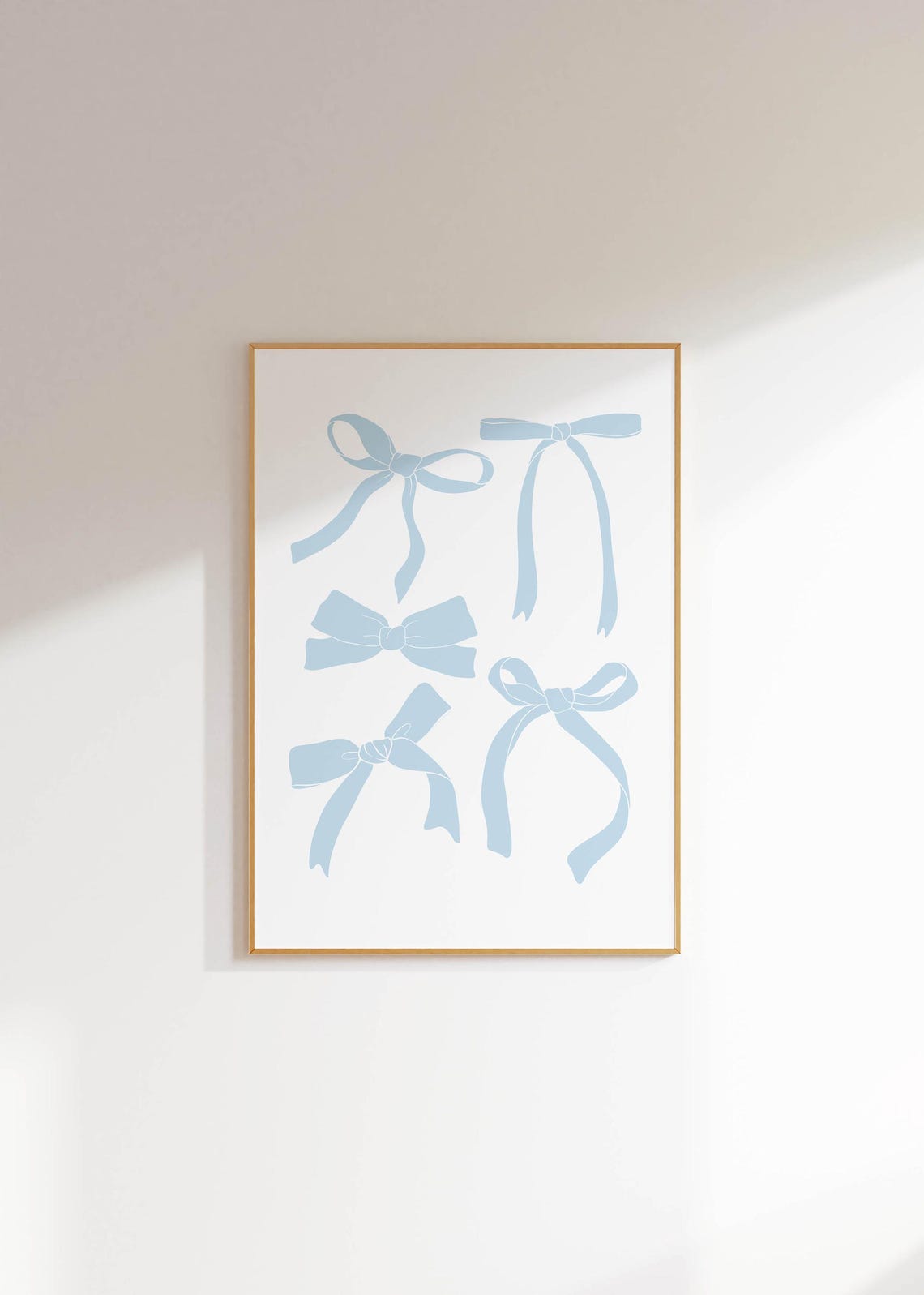 Light Blue Ribbon Bows Set of Five Minimal Coquette Wall Art - Image 2