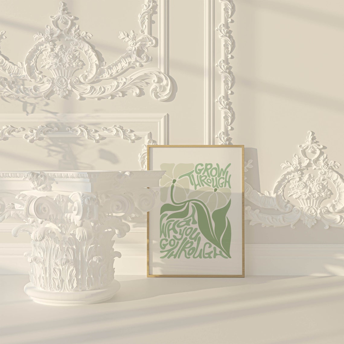 Grow Through What You Go Through Green Botanical Quote Wall Art - Image 3