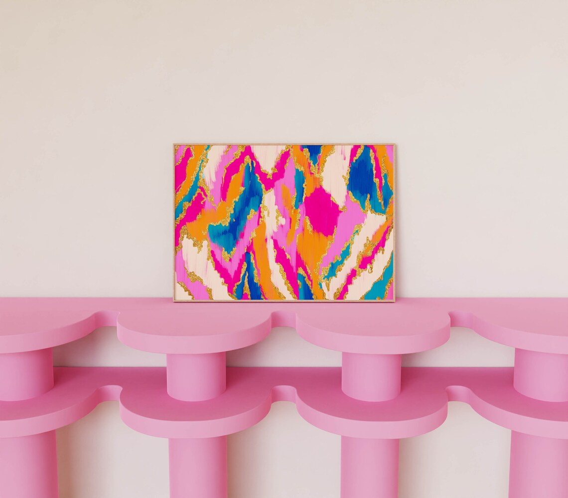 Pink Orange Teal Abstract Art Print, Preppy Decor - Image 2