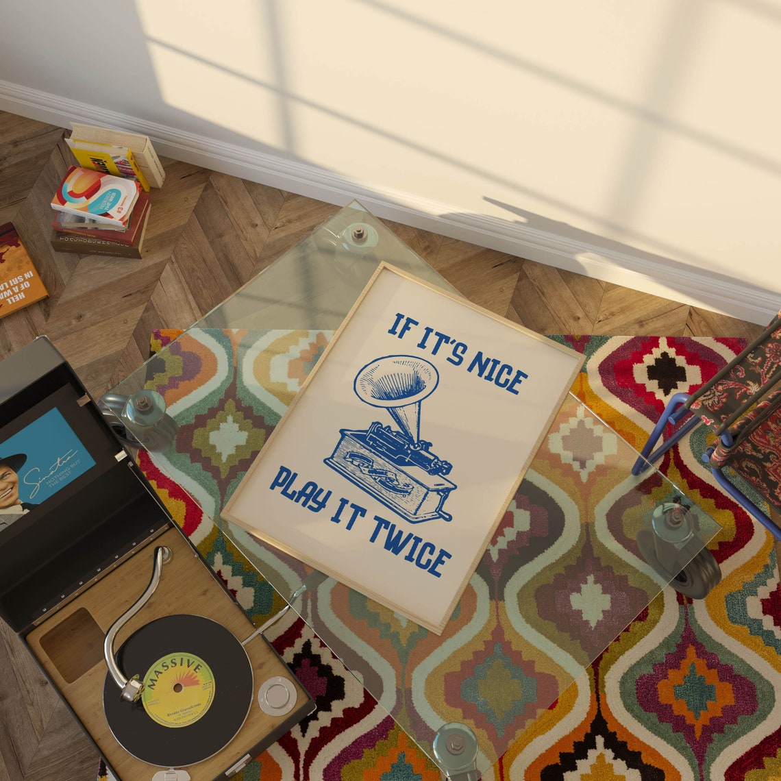 If It's Nice Play It Twice Blue Gramophone Retro Quote Poster - Image 2