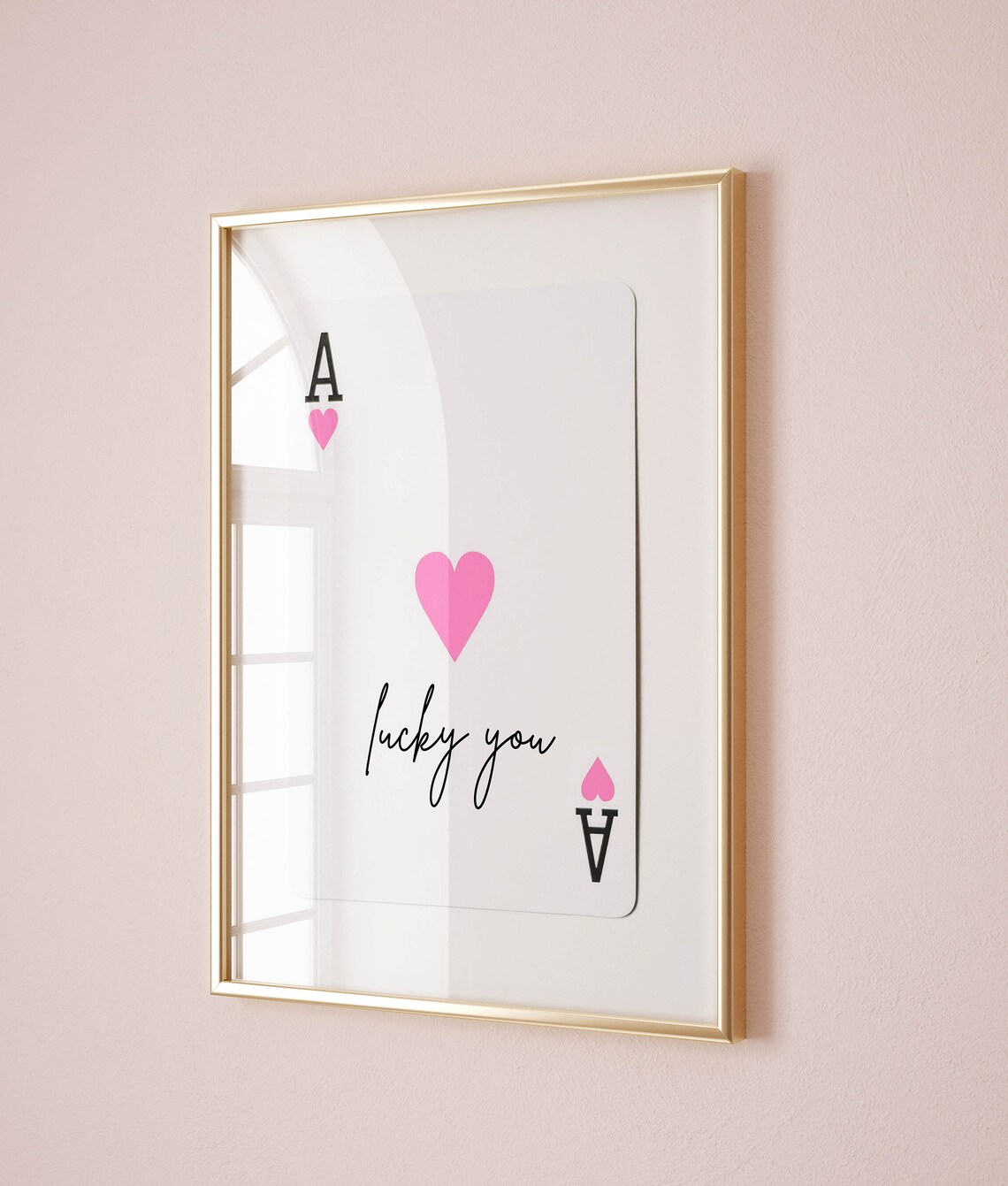 Pink Lucky You Ace of Hearts Playing Card Trendy Girly Room Poster - Image 2