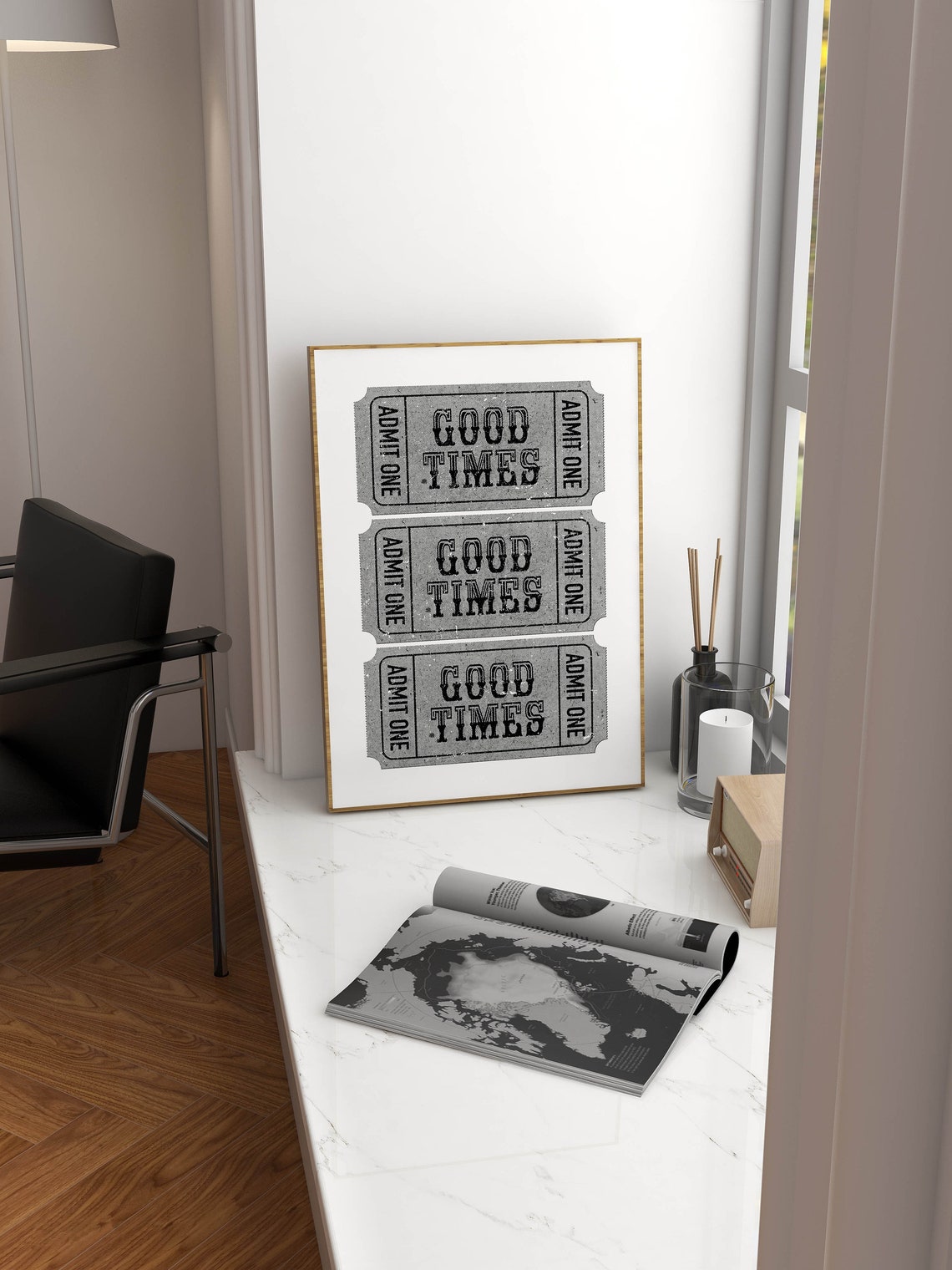 Good Times Admit One Retro Ticket Stub Cool Black White Poster - Image 2