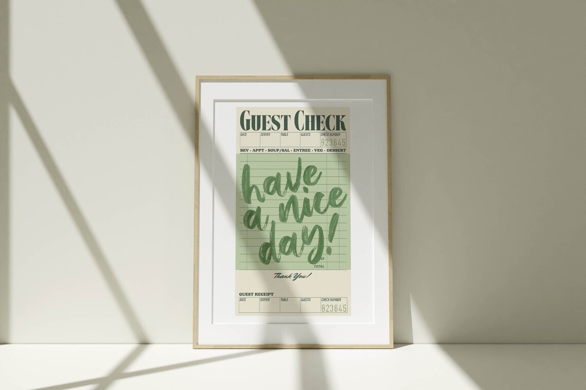 Have A Nice Day Guest Check Art Print, Sage Green - Image 2