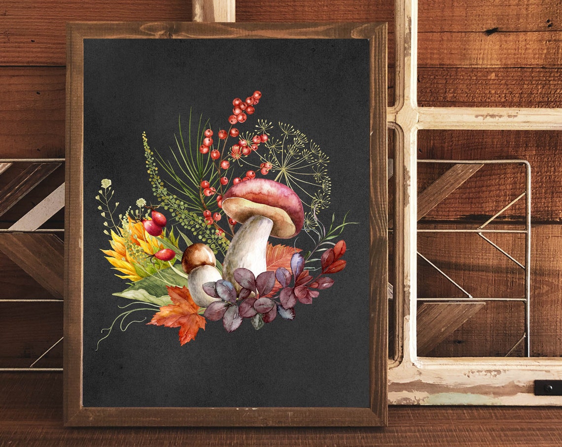 Woodland Fall Mushroom Berry And Maple Leaf Chalkboard Poster - Image 3