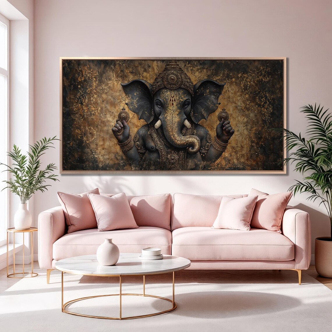 Lord Ganesha Golden Hindu Deity Abstract Spiritual Meditation Wall Poster