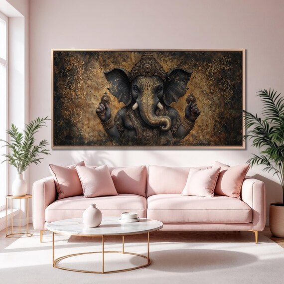 Lord Ganesha Golden Hindu Deity Abstract Spiritual Meditation Wall Poster