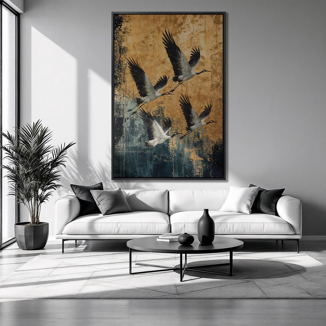 Mystical Flying Cranes Japanese Birds Art Print