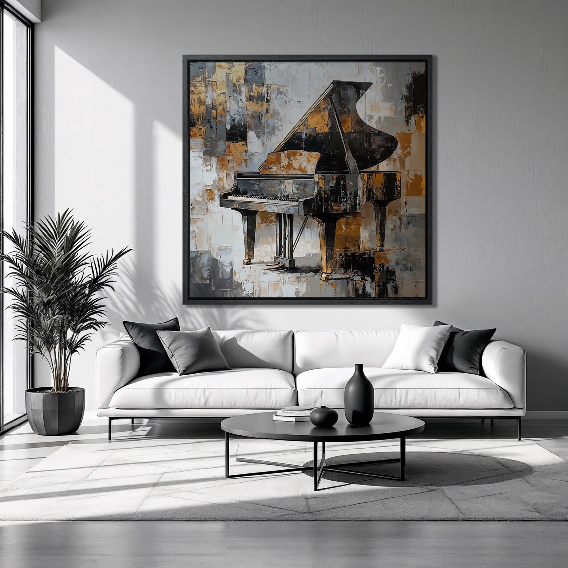 Black Gold Grand Piano Abstract Musical Instrument Music Room Poster