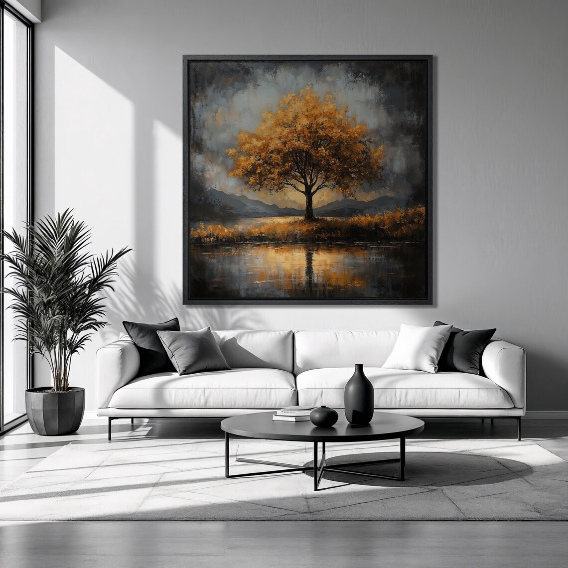 Solitary Fall Tree Art Print, Autumn Mountain Landscape