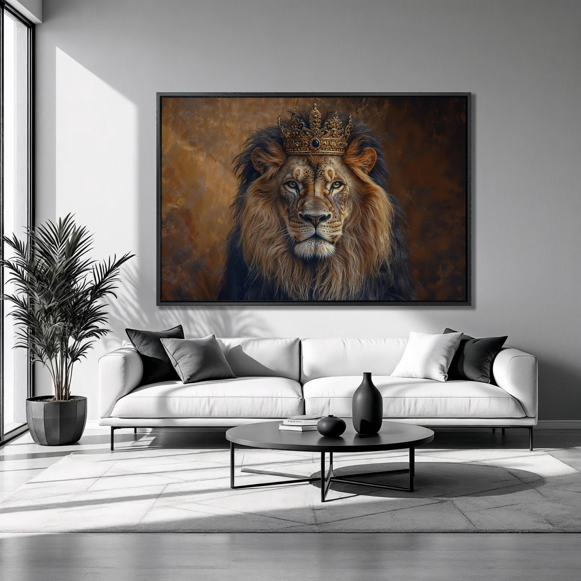 Copper Crowned Lion Regal Portrait Warm Bronze Animal Art Poster