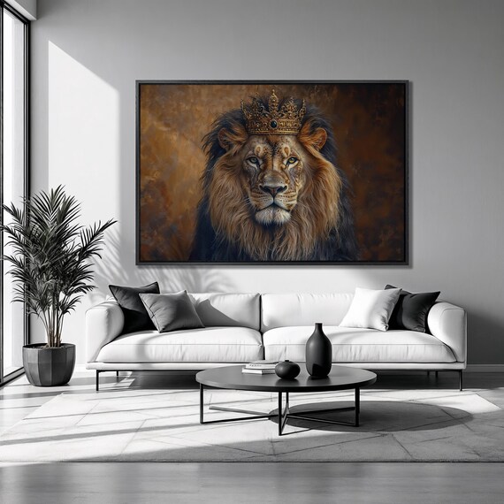 Copper Crowned Lion Regal Portrait Warm Bronze Animal Art Poster