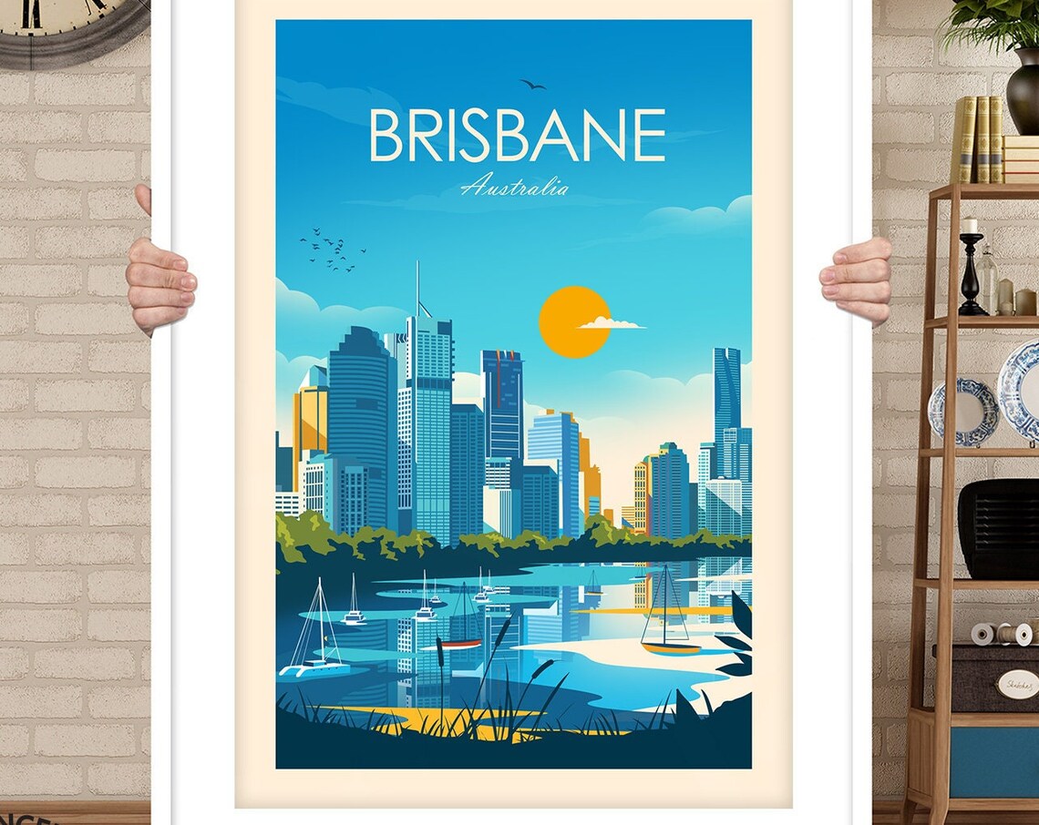 Brisbane Australia Travel Poster, City Skyline Art Print - Image 3
