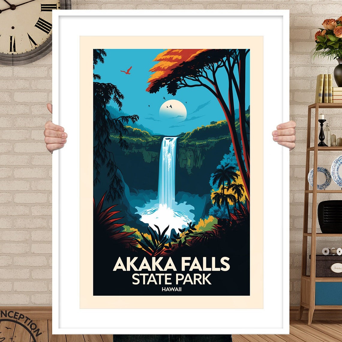 Akaka Falls State Park Hawaii Waterfall Jungle Travel Poster