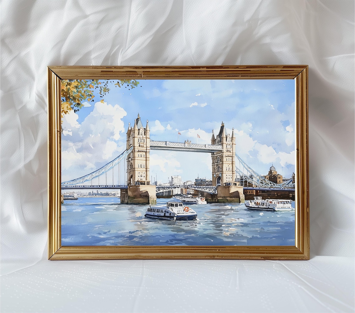 Tower Bridge London Watercolor Travel Poster