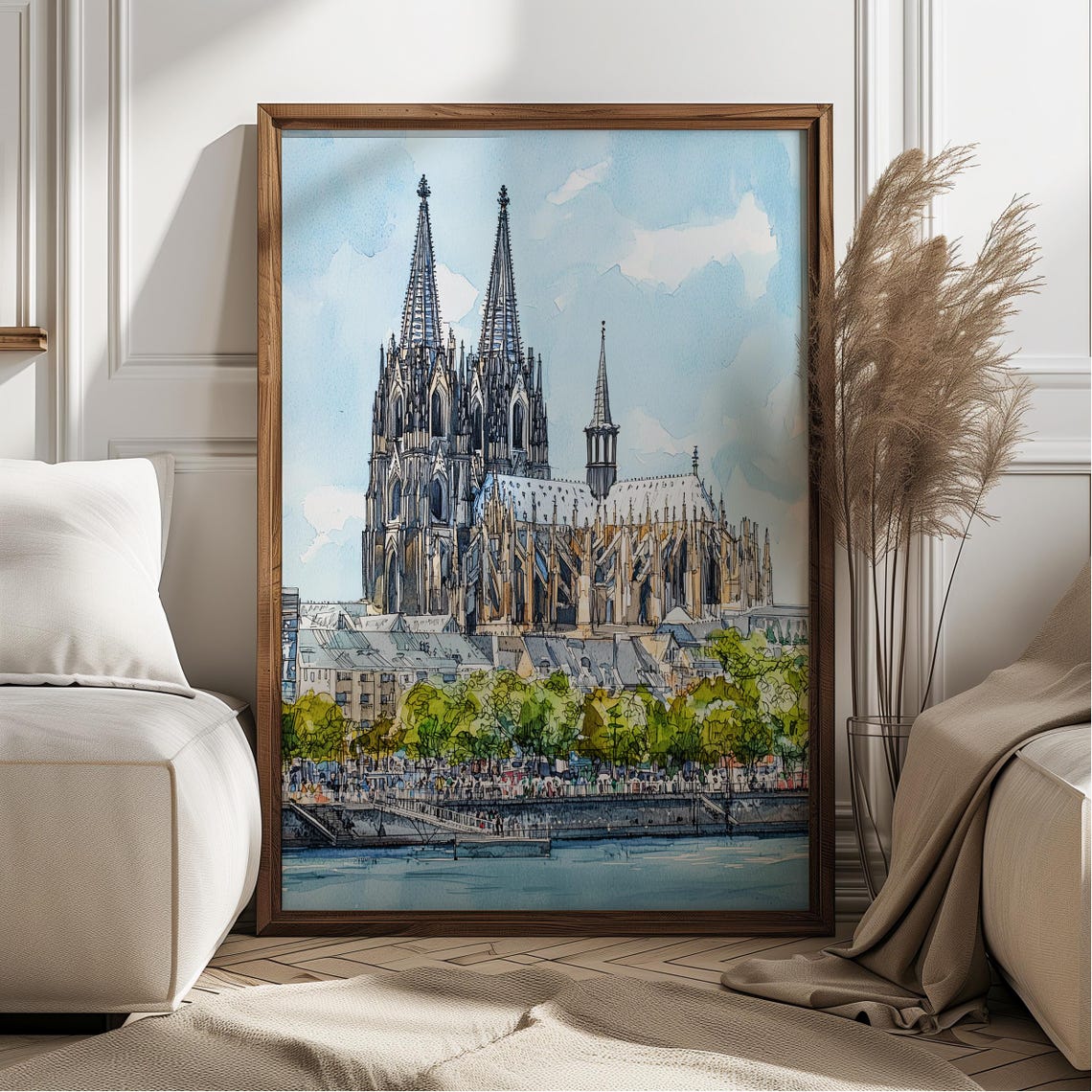 Cologne Cathedral Germany Watercolor Gothic Twin Spires Wall Art