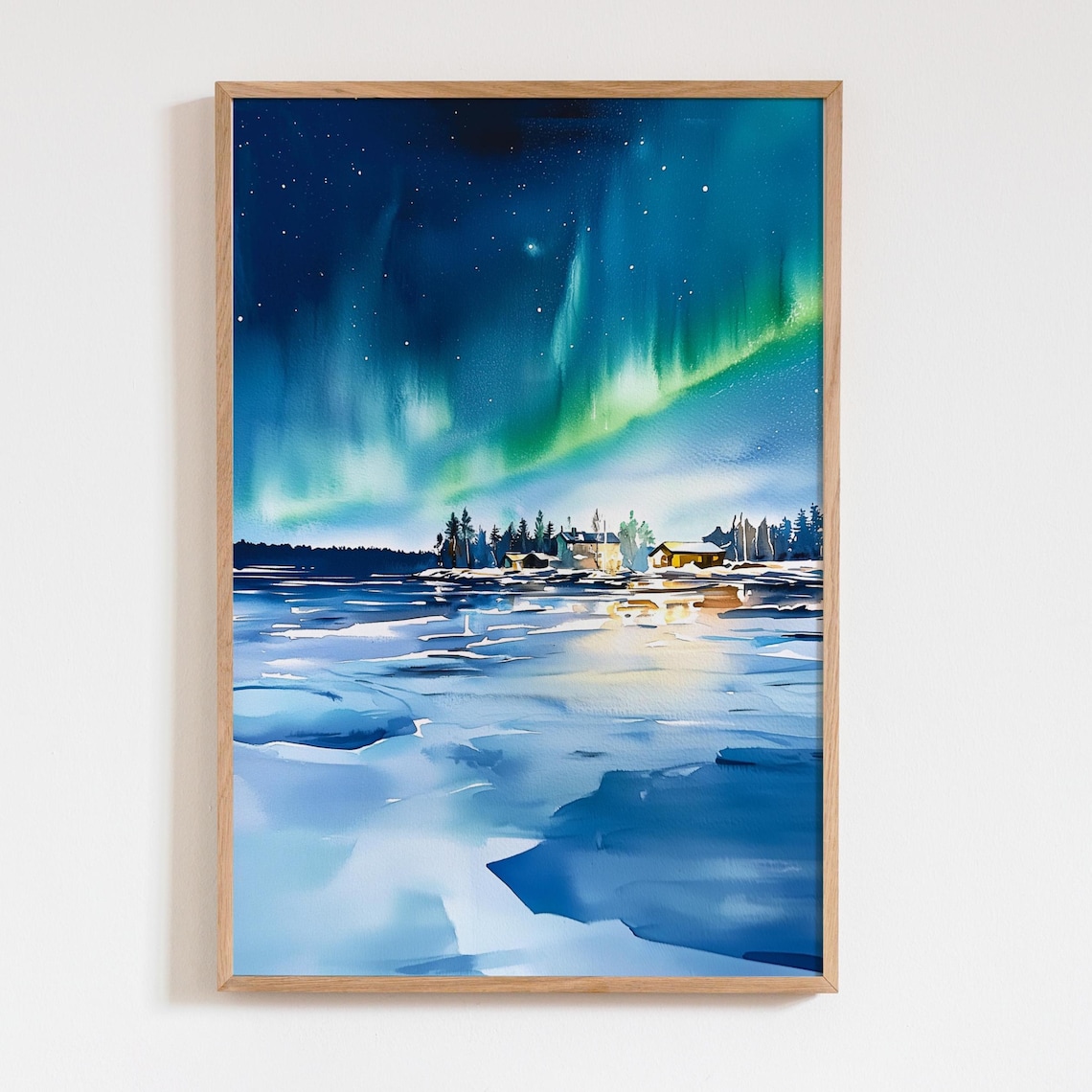 Lapland Finland Watercolor Art Print, Winter Landscape