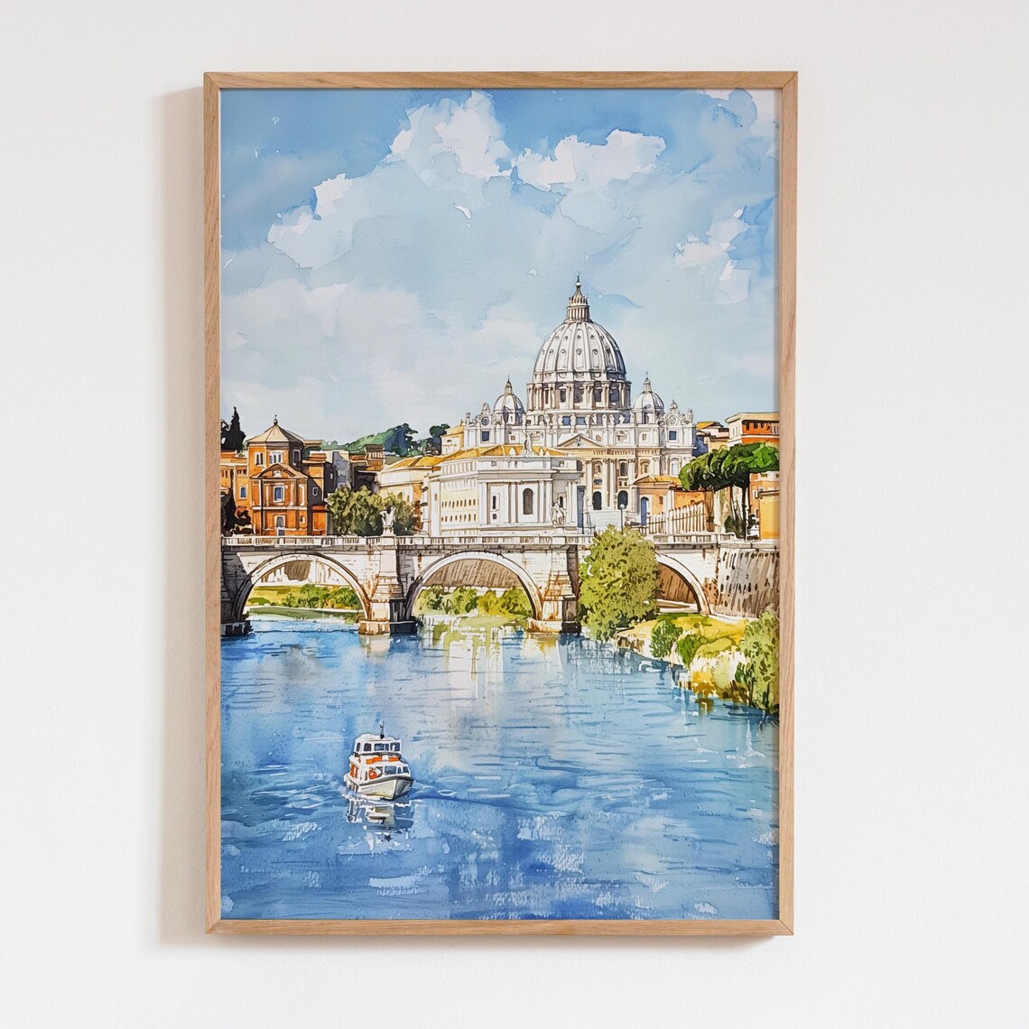 Rome Watercolor Print, St Peters Basilica Travel Poster