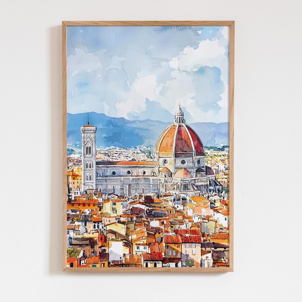 Florence Italy Duomo Cathedral Aerial Watercolor Cityscape Poster