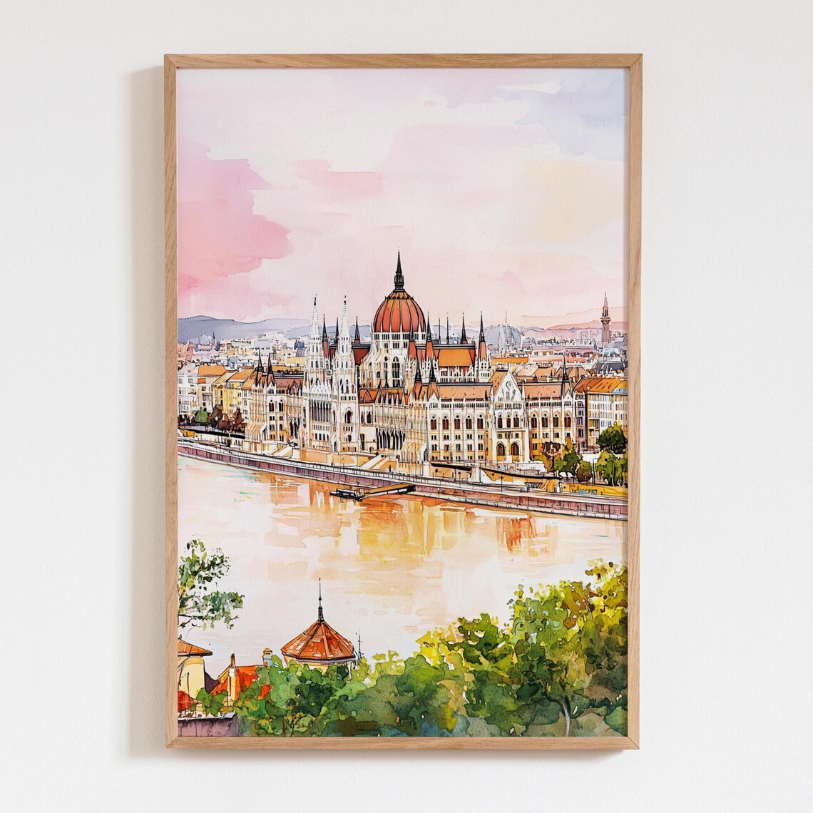 Hungarian Parliament Watercolor Print, Budapest Cityscape