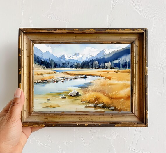 Sierra Nevada Heart Lake Watercolor Snowy Peaks Stream Landscape Wall Art
