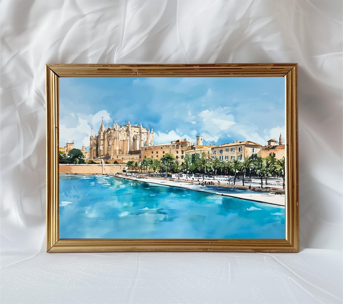 La Seu Cathedral Watercolor Print, Palma Mallorca