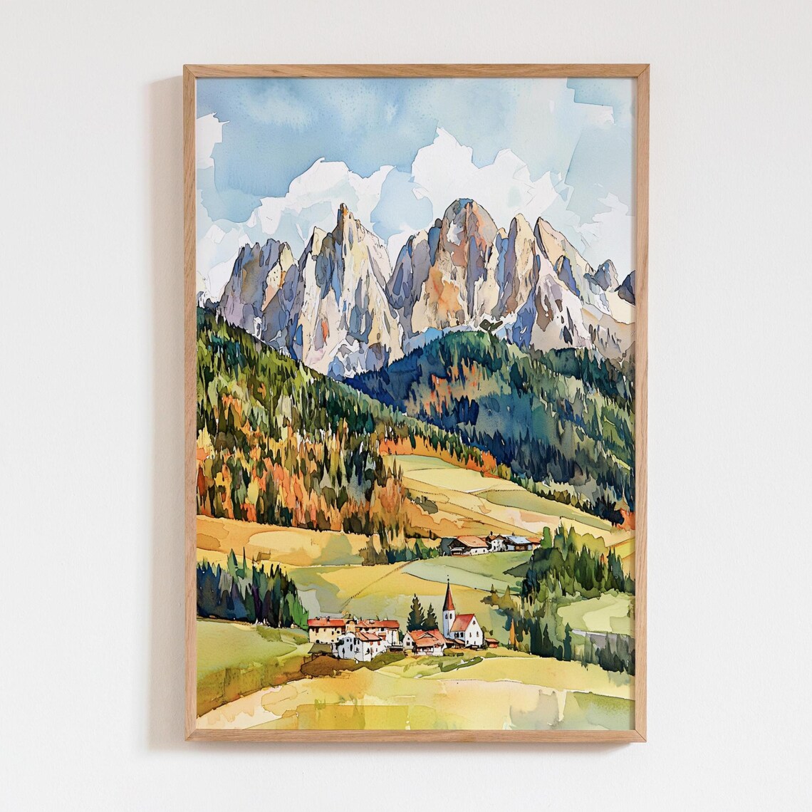 Dolomites Watercolor Art Print, South Tyrol Alps