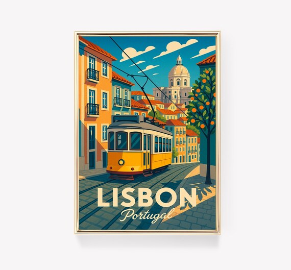 Lisbon Travel Poster, Vintage Portugal Art Print