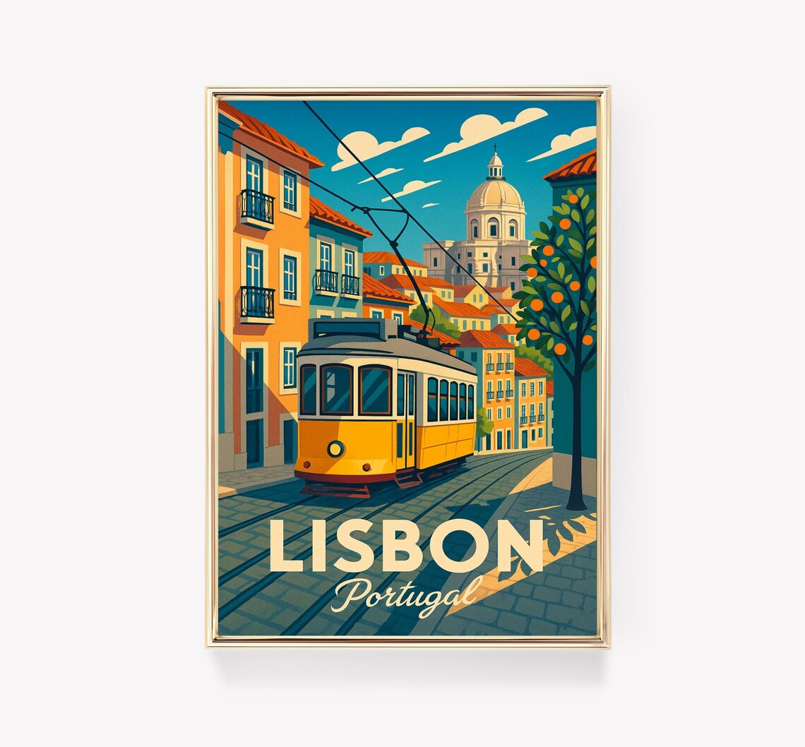 Lisbon Travel Poster, Vintage Portugal Art Print