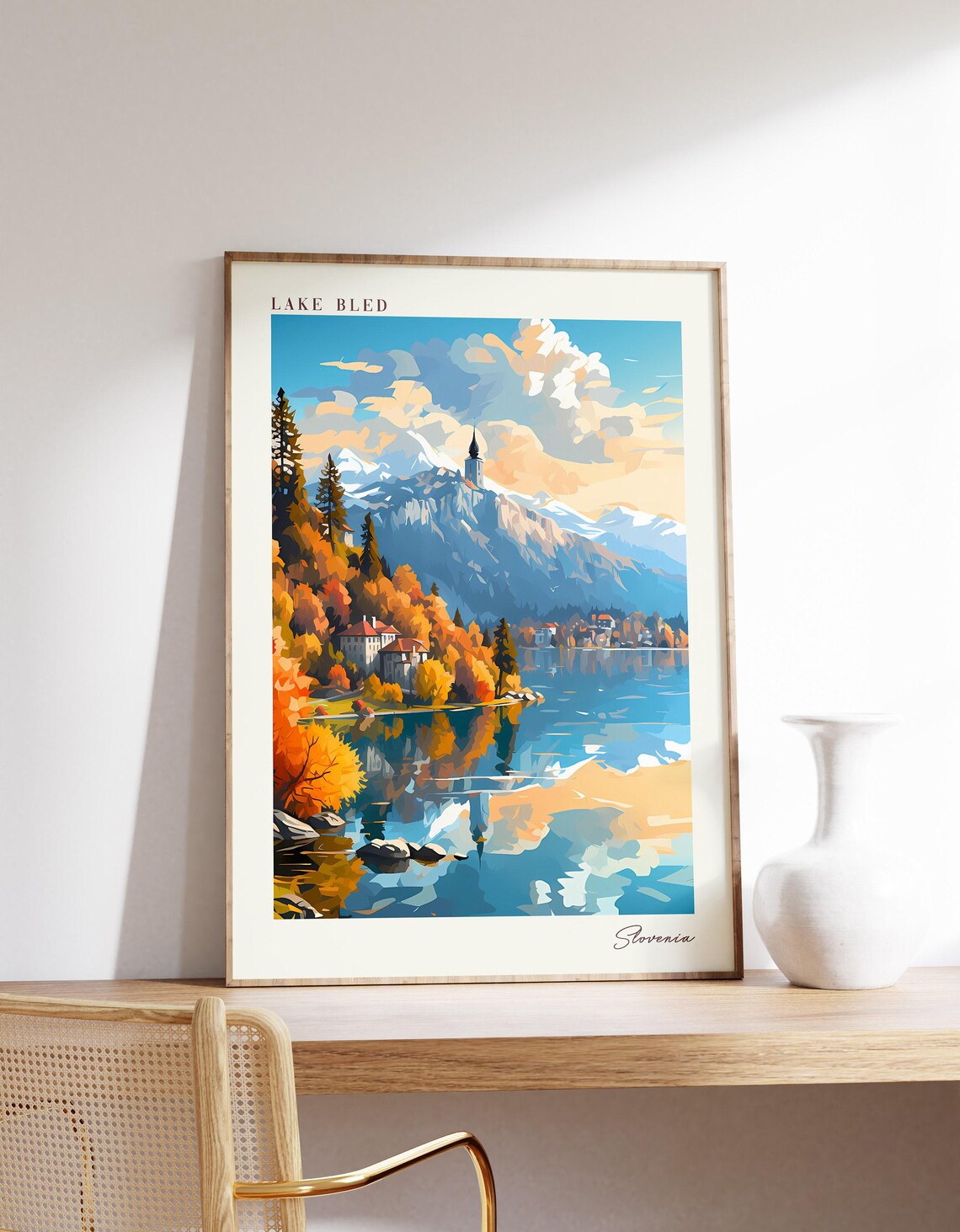 Lake Bled Slovenia Travel Poster Island Church Autumn Lake Artwork