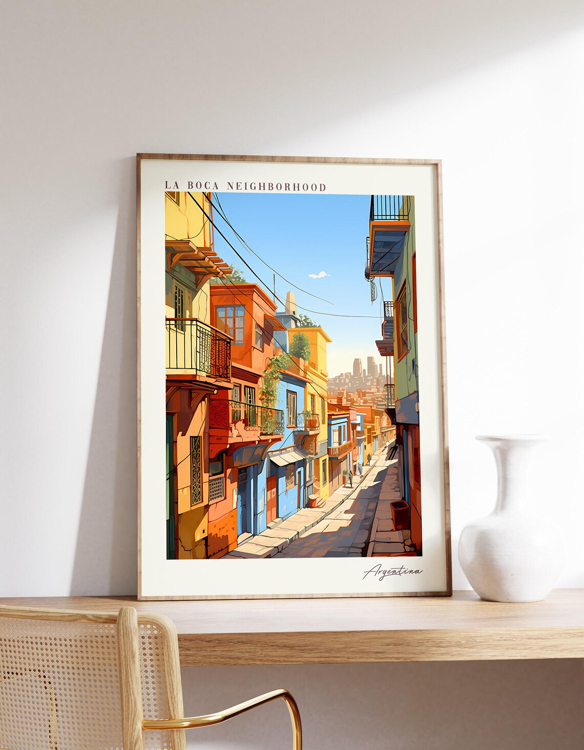 La Boca Neighborhood Argentina Colorful Street Travel Poster Art