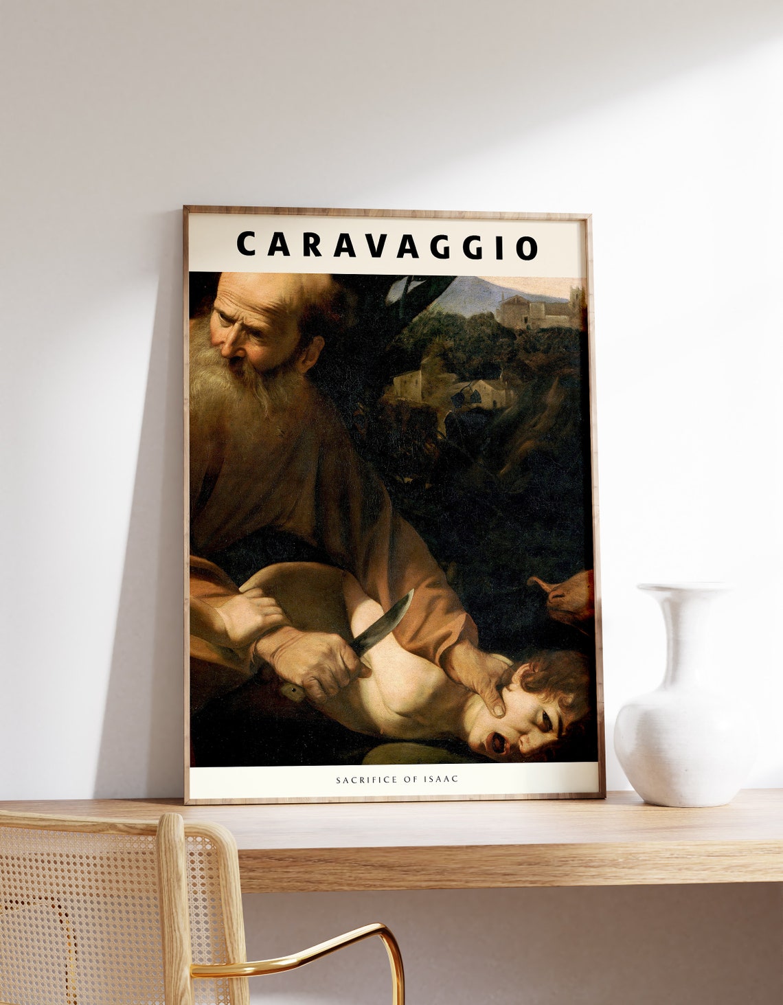 Caravaggio Sacrifice of Isaac Bold Sans Typography Drama Art Poster
