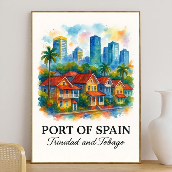 Port Of Spain Trinidad Tobago Watercolor Vintage Travel Poster